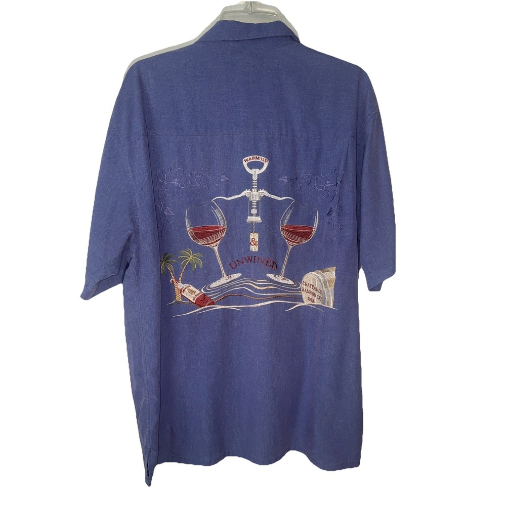 Bamboo‎ Cay Men's Shirt Unwined Embroidered Blue Modal Hawaiian Size Medium